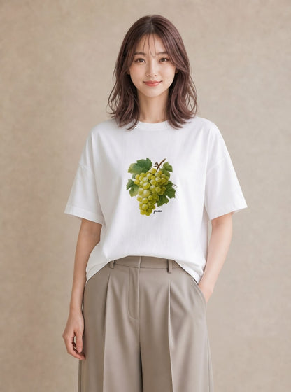 デザインTシャツ レディース ぶどう 葡萄 食べ物 フード イラスト ラフカジュアル お揃い 親子 白T