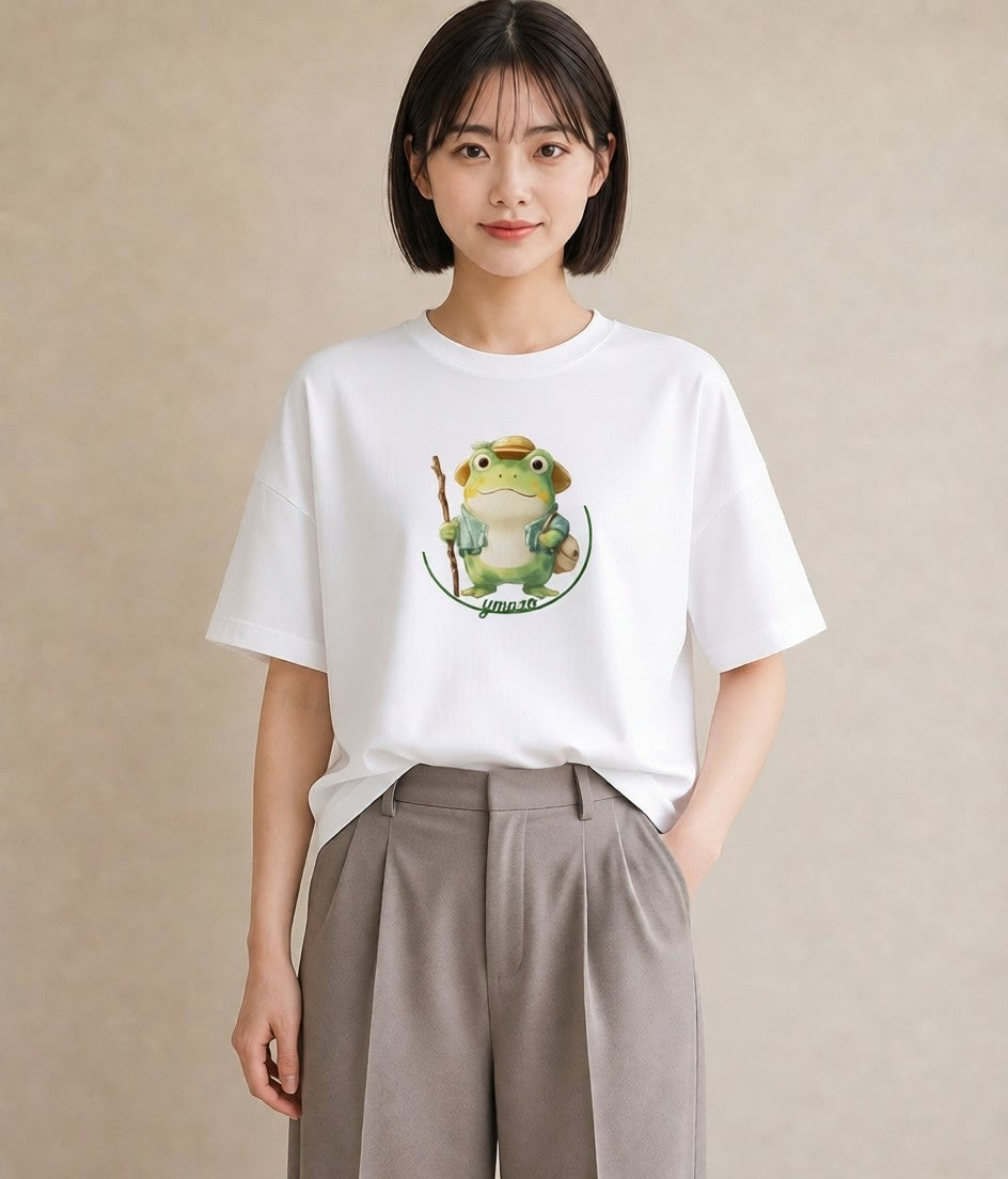グラフィックTシャツ レディース カエル ペット 動物 イラスト カジュアル クリスマス 旅行 白T