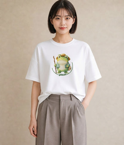 グラフィックTシャツ レディース カエル ペット 動物 イラスト カジュアル クリスマス 旅行 白T