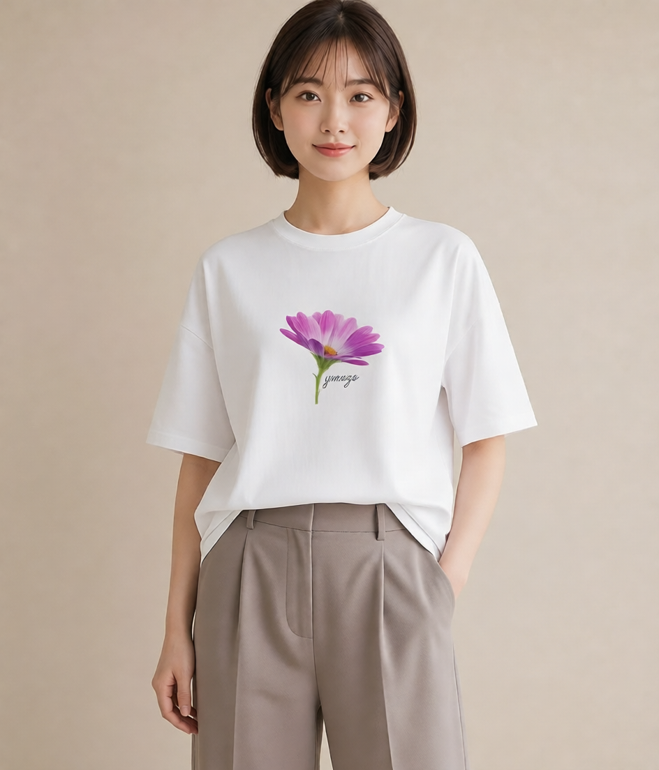 Tシャツ レディース マーガレット 花 花柄 イラスト カフェ巡り 女子会 白T