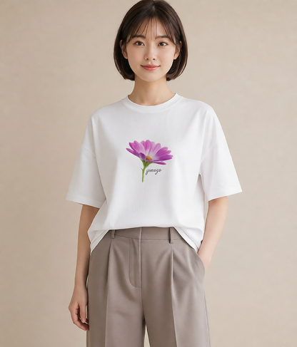 Tシャツ レディース マーガレット 花 花柄 イラスト カフェ巡り 女子会 白T