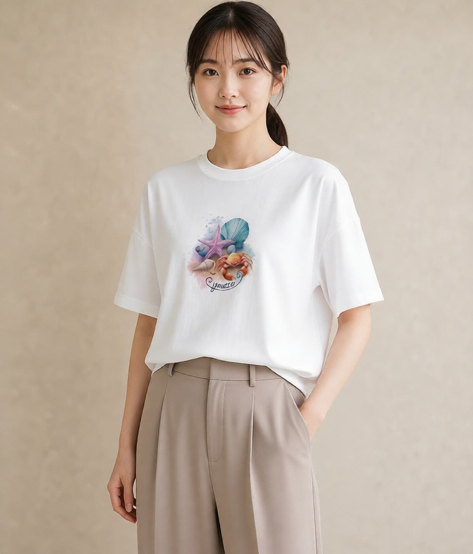 グラフィックTシャツ レディース 貝 海の生き物 海 イラスト ミニマル 女性 旅行用 白T