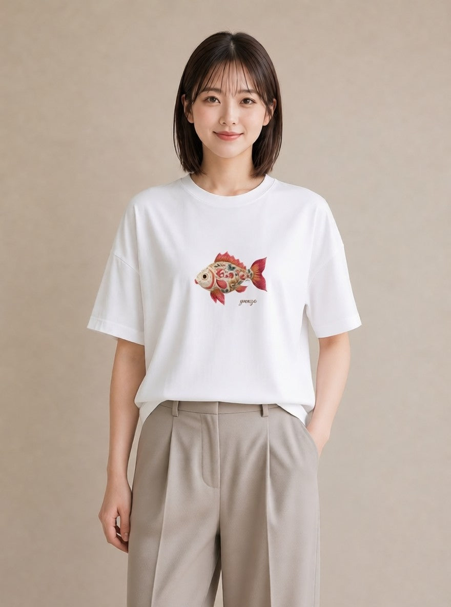 デザインTシャツ レディース 熱帯魚 海の生き物 海 イラスト こなれ感 在宅 公園 白T