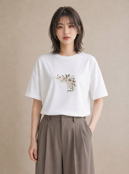 プリントTシャツ レディース マーガレット 花 花柄 イラスト カジュアル ギフト 母の日 白T