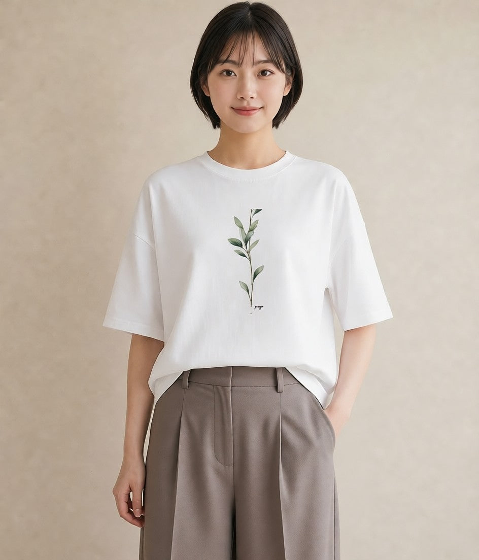 グラフィックTシャツ レディース ガラス瓶 小枝 ボタニカル ナチュラル アンティーク イラスト 手描き風 ママ カフェ服 白T