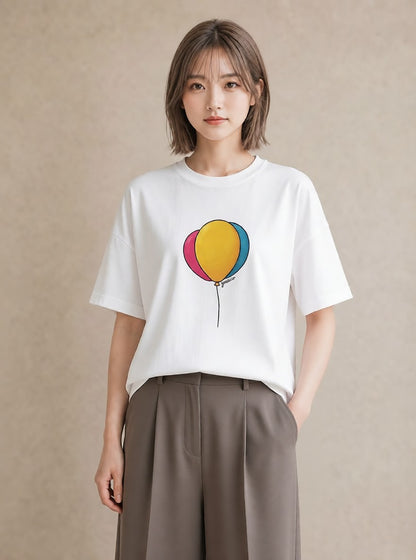 デザインTシャツ レディース 紙風船 和紙 ナチュラル アンティーク イラスト ポップ 社会人 女性 白T