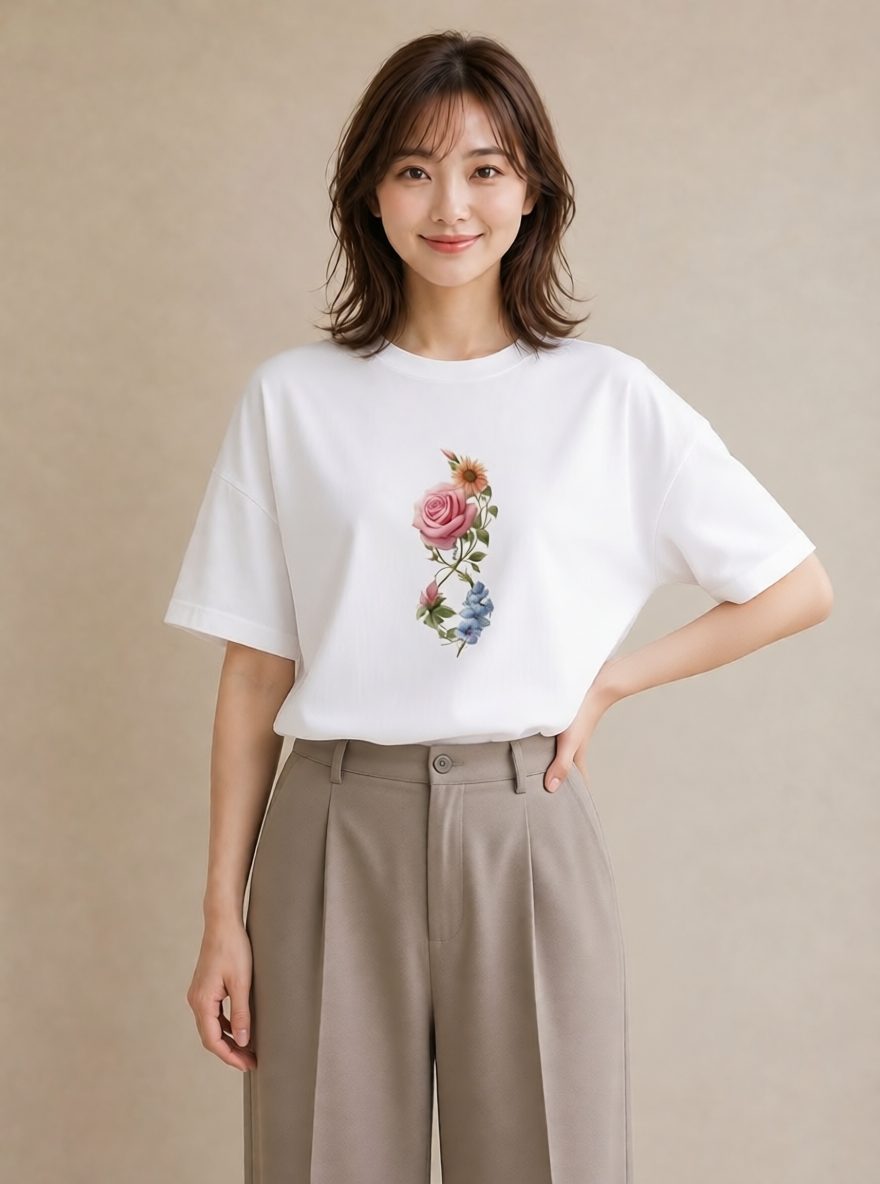 半袖Tシャツ レディース バラ 薔薇 ローズ 花 花柄 イラスト ガーリー 姉妹 送別ギフト 白T