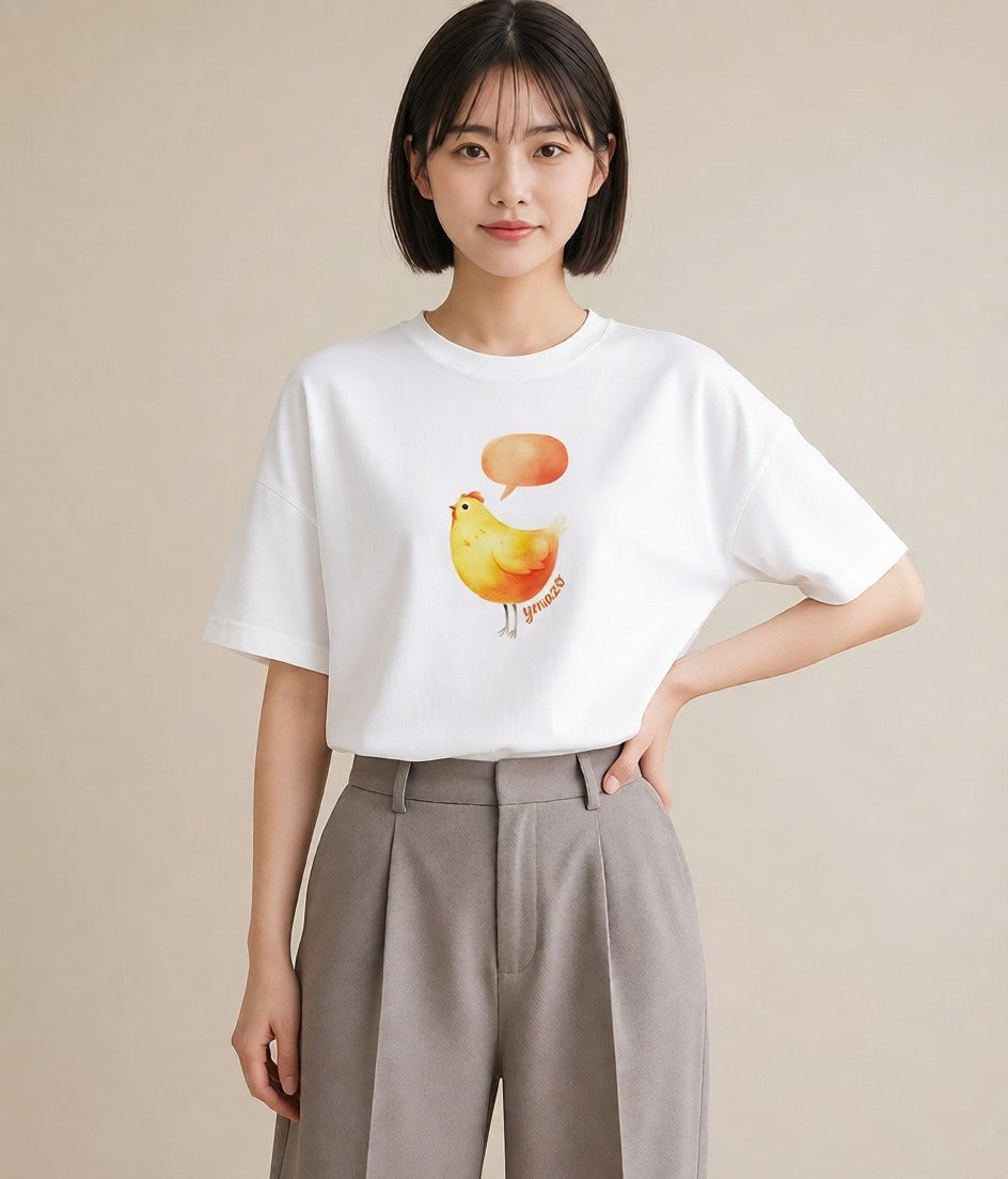 プリントTシャツ レディース ひよこ 動物 アニマル イラスト ラフカジュアル 秋コーデ おしゃれギフト 白T