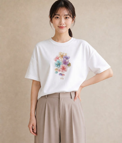 グラフィックTシャツ レディース 花 花柄 イラスト ガーリー 女性向けギフト 散歩 白T