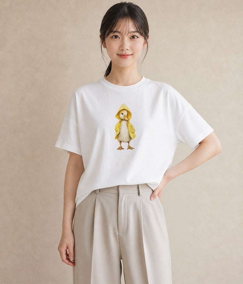 グラフィックTシャツ レディース アヒル 動物 アニマル イラスト 普段使い お揃い 親子 白T