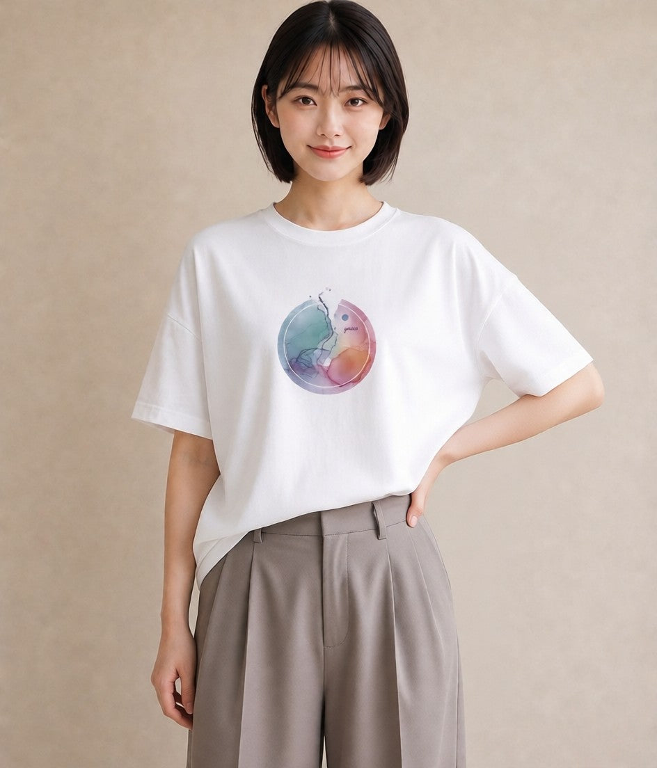 グラフィックTシャツ レディース 獅子座 星空 宇宙 イラスト 水彩風 ミセス 春コーデ 白T