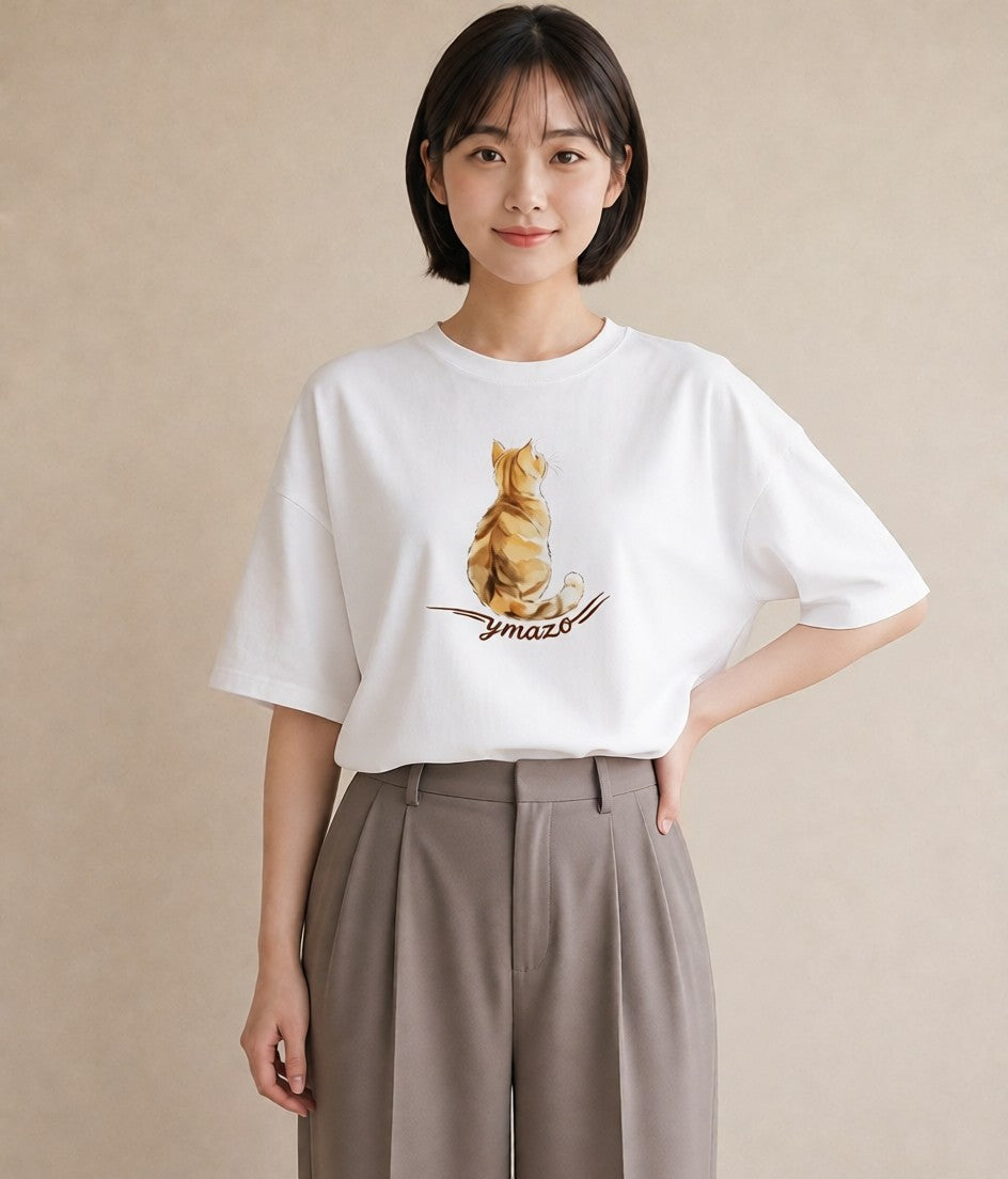 半袖Tシャツ レディース サバトラ 猫 ねこ イラスト ラフ デイリーウェア 休日 白T