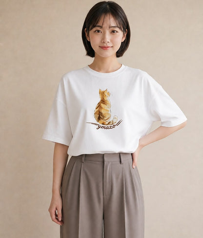 半袖Tシャツ レディース サバトラ 猫 ねこ イラスト ラフ デイリーウェア 休日 白T