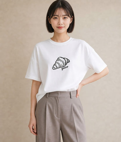 グラフィックTシャツ レディース パン ベーカリー レトロ イラスト カジュアル ミセス 春コーデ 白T