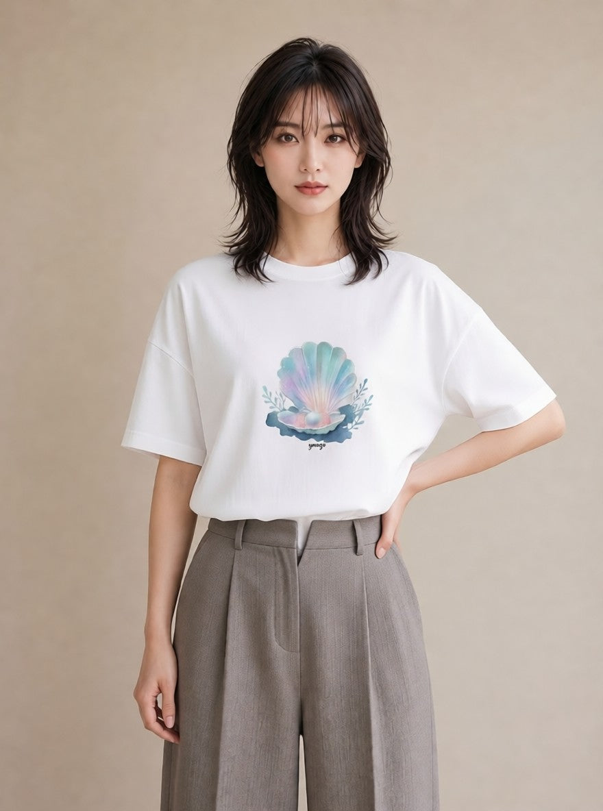 プリントTシャツ レディース 人魚 海の生き物 海 イラスト ポップ 20代 カジュアルコーデ 白T