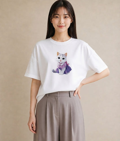 Tシャツ レディース 白猫 猫 ねこ イラスト 普段使い 敬老の日 ホワイトデー 白T