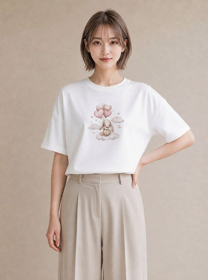 半袖Tシャツ レディース わたあめ 食べ物 フード イラスト 線画 デイリーウェア 休日 白T
