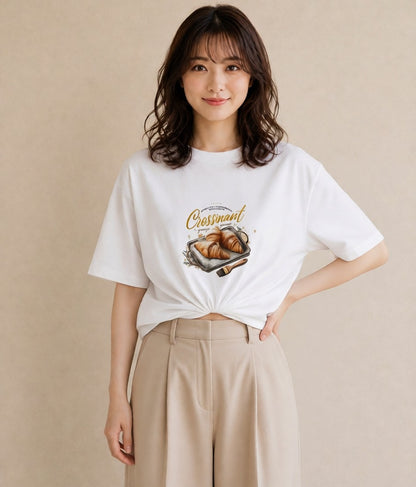 デザインTシャツ レディース パン ベーカリー イラスト 可愛い 休日 ペアコーデ 白T