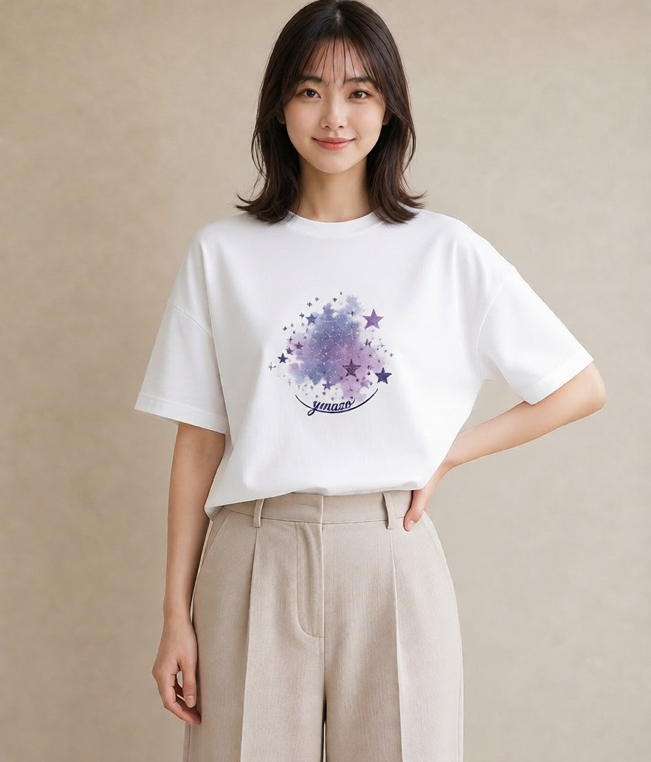 デザインTシャツ レディース 魚座 星空 宇宙 イラスト フェミニン 夏コーデ 通学 白T