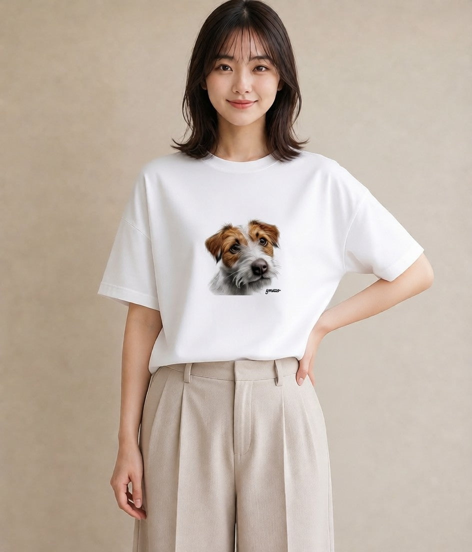 デザインTシャツ レディース ジャックラッセルテリア 犬 いぬ イラスト 抜け感 自分用 ルームウェア 白T