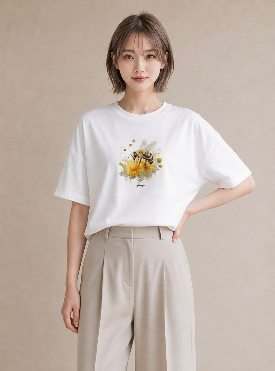 グラフィックTシャツ レディース みつばち 昆虫 虫 イラスト きれいめ おしゃれギフト 社会人 白T