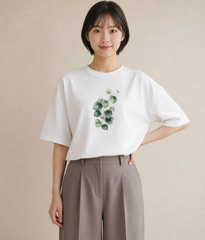 デザインTシャツ レディース つる 植物 ボタニカル イラスト ガーリー ラフ レイヤード 白T