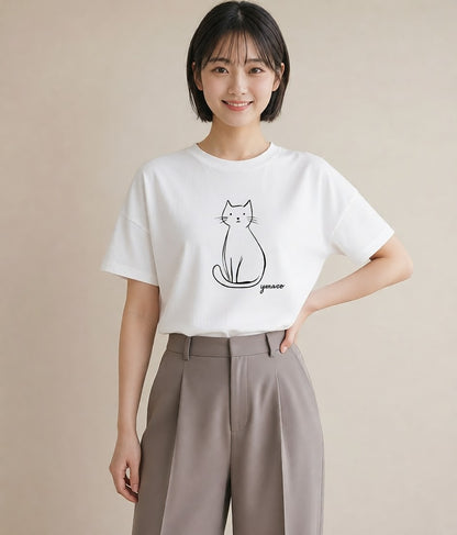 Tシャツ レディース 猫 ねこ ネコ イラスト カジュアル お揃い 親子 白T