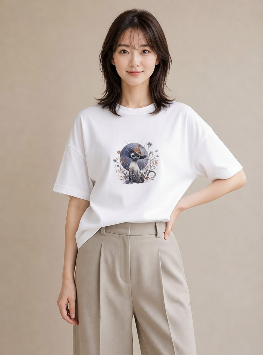 デザインTシャツ レディース シャム 猫 ねこ イラスト 可愛い 海 カフェ巡り 白T