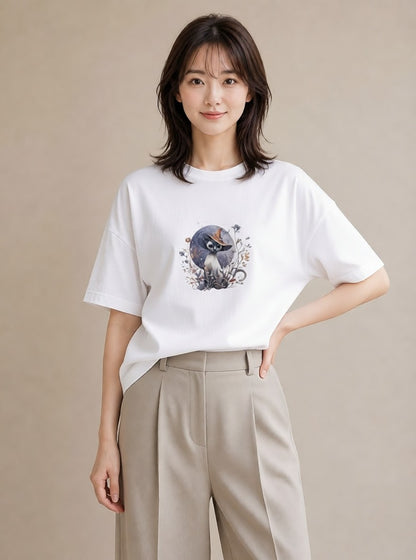 デザインTシャツ レディース シャム 猫 ねこ イラスト 可愛い 海 カフェ巡り 白T