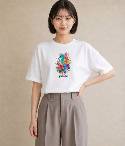 Tシャツ レディース タツノオトシゴ 海の生き物 海 イラスト 普段使い デート 帰省 白T