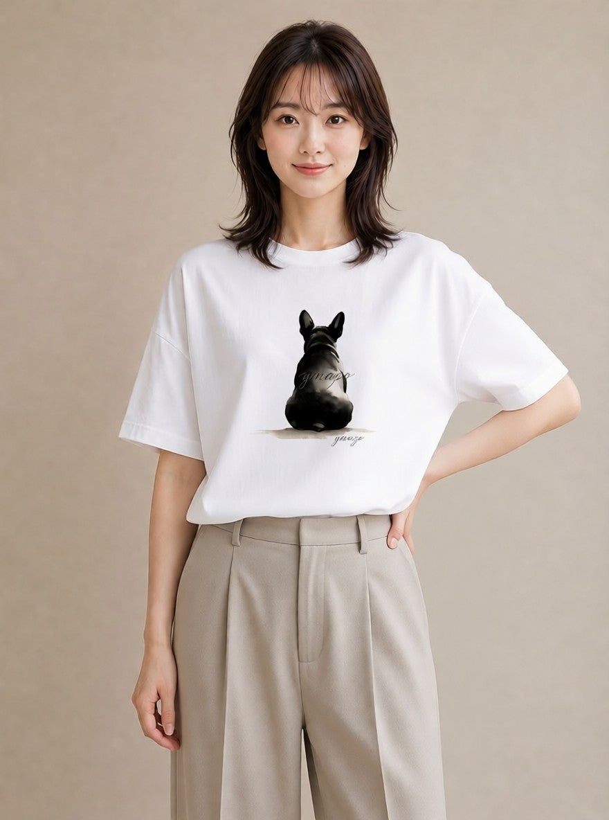 半袖Tシャツ レディース フレンチブルドッグ フレブル 犬 いぬ イラスト 旅行コーデ 自分用 ルームウェア 白T