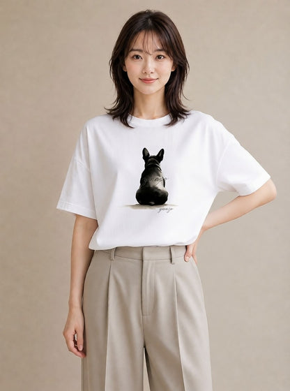 半袖Tシャツ レディース フレンチブルドッグ フレブル 犬 いぬ イラスト 旅行コーデ 自分用 ルームウェア 白T