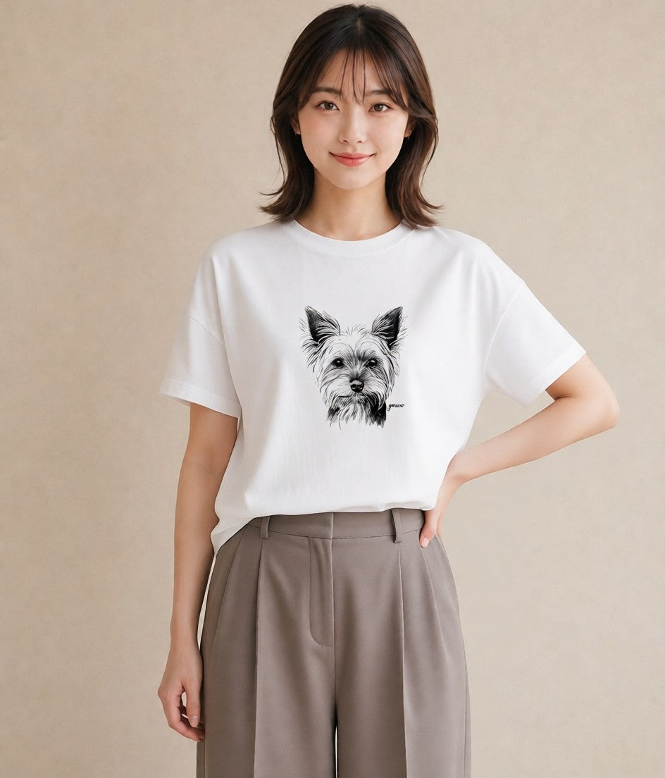 プリントTシャツ レディース ヨークシャーテリア 犬 いぬ イラスト ゆるかわ 誕生日プレゼント 綿100 白T