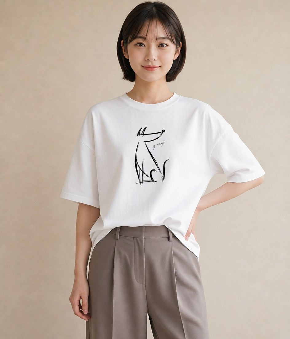 グラフィックTシャツ レディース 犬 いぬ わんこ イラスト モード カフェ服 クリスマス 白T