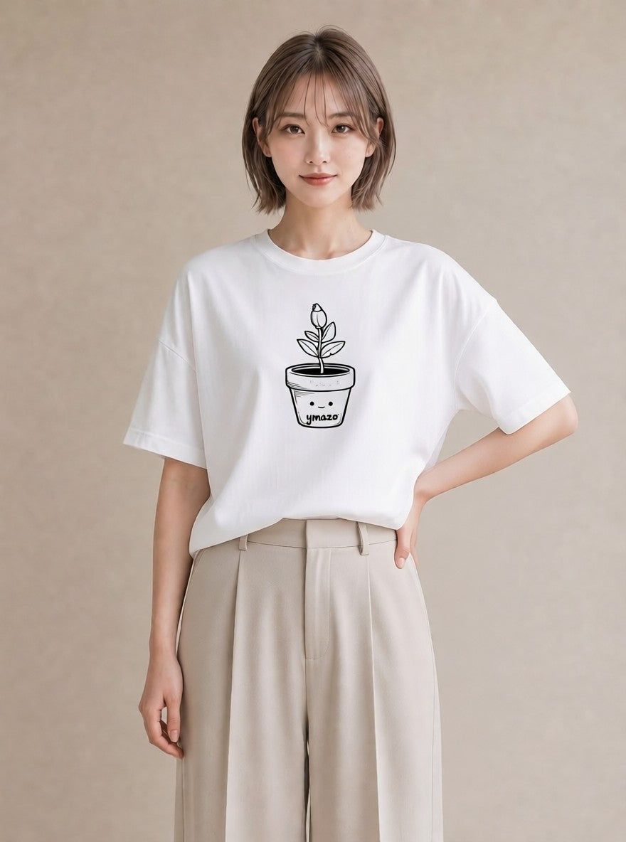 プリントTシャツ レディース 観葉植物 ボタニカル 植物 イラスト 淡色 ビーチ デイリーウェア 白T