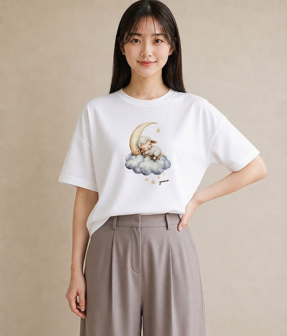 プリントTシャツ レディース ひつじ 動物 アニマル イラスト こなれ感 レイヤード 友達ギフト 白T