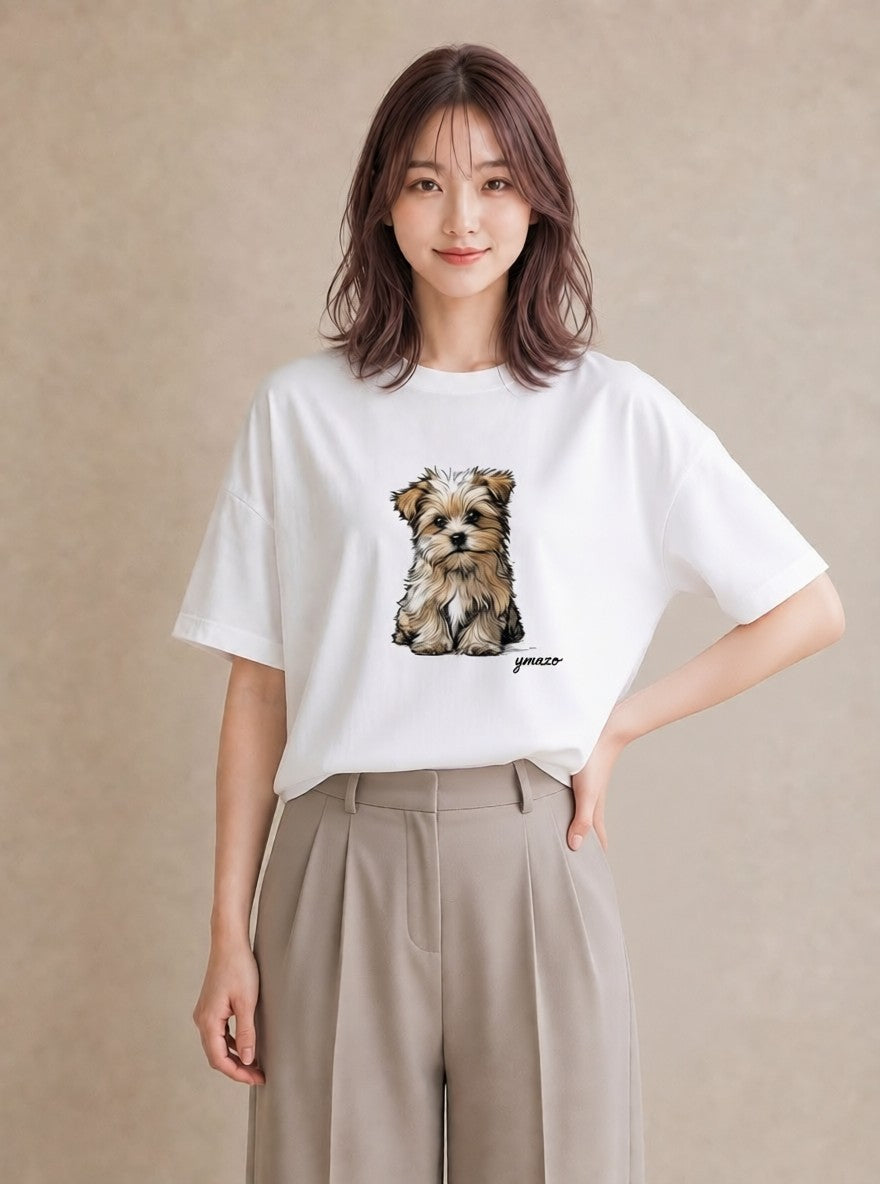 Tシャツ レディース わんちゃん 犬 いぬ イラスト きれいめ ギフト 母の日 白T
