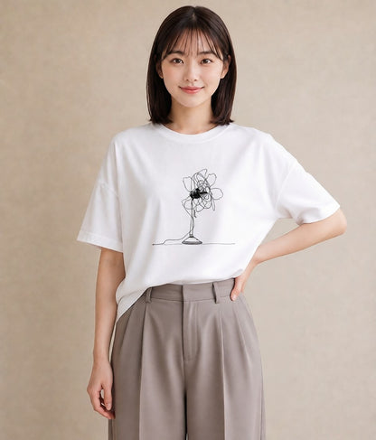 プリントTシャツ レディース 扇子 そよ風 ナチュラル アンティーク イラスト 女性向けギフト 散歩 白T