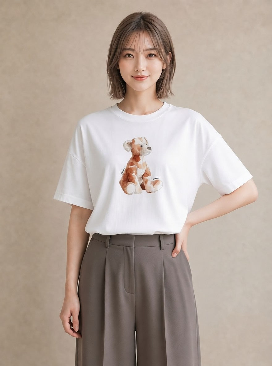 グラフィックTシャツ レディース わんこ 犬 いぬ イラスト こなれ感 お揃い 親子 白T