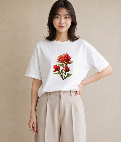 デザインTシャツ レディース 彼岸花 花 花柄 イラスト 淡色 散歩 お出かけ 白T