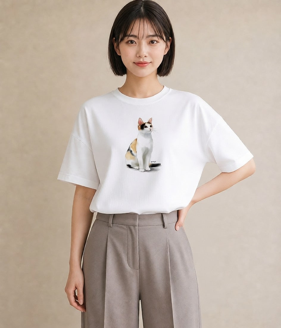 プリントTシャツ レディース キジトラ 猫 ねこ イラスト シック 通勤 在宅 白T
