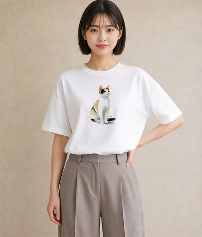 プリントTシャツ レディース キジトラ 猫 ねこ イラスト シック 通勤 在宅 白T