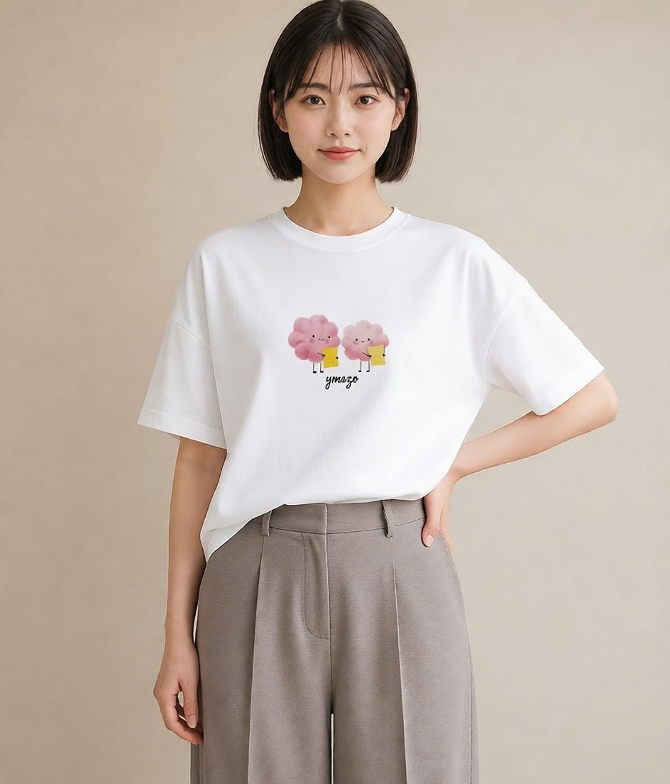 半袖Tシャツ レディース わたあめ 食べ物 フード イラスト 母娘コーデ 自分用 白T