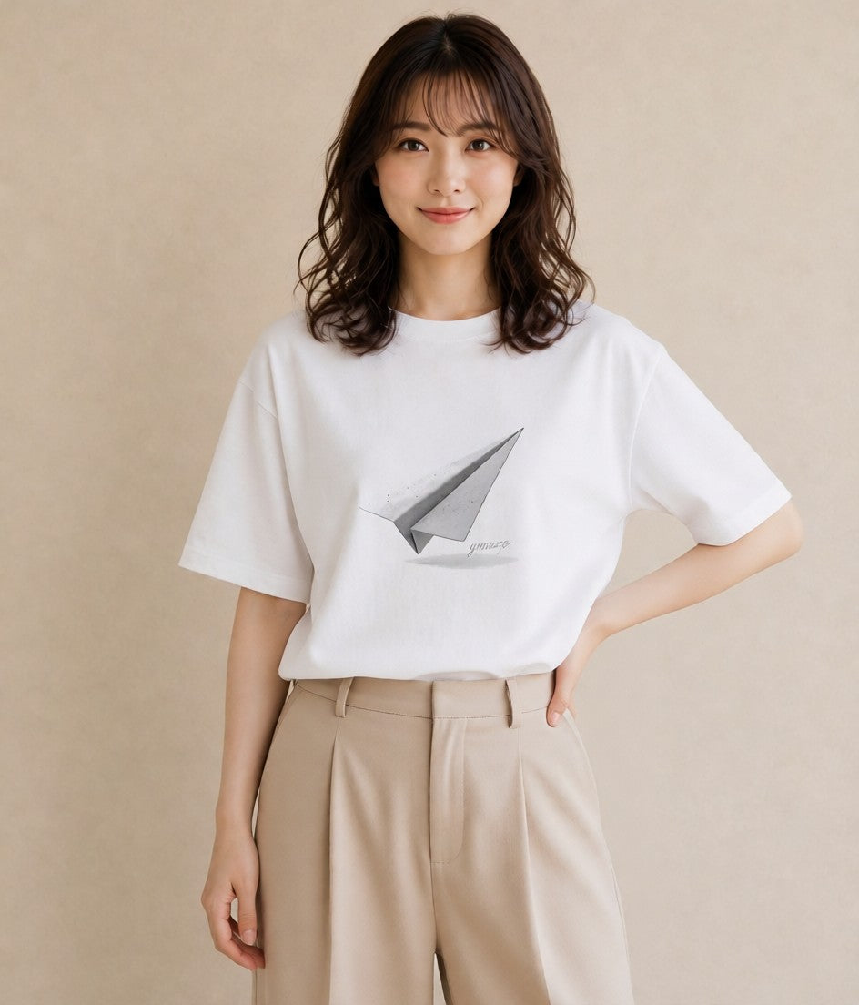 プリントTシャツ レディース 折り鶴 折り紙 ナチュラル アンティーク イラスト 休日コーデ 姉妹 送別ギフト 白T