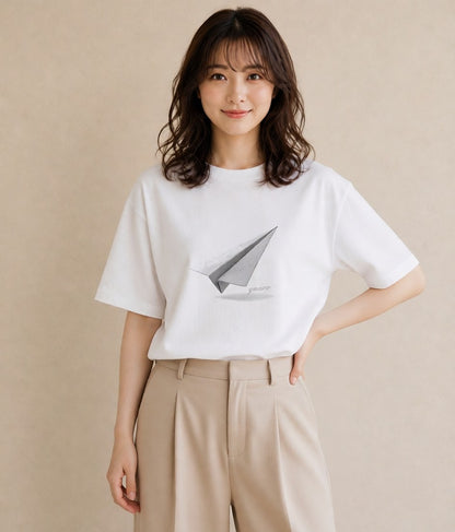 プリントTシャツ レディース 折り鶴 折り紙 ナチュラル アンティーク イラスト 休日コーデ 姉妹 送別ギフト 白T