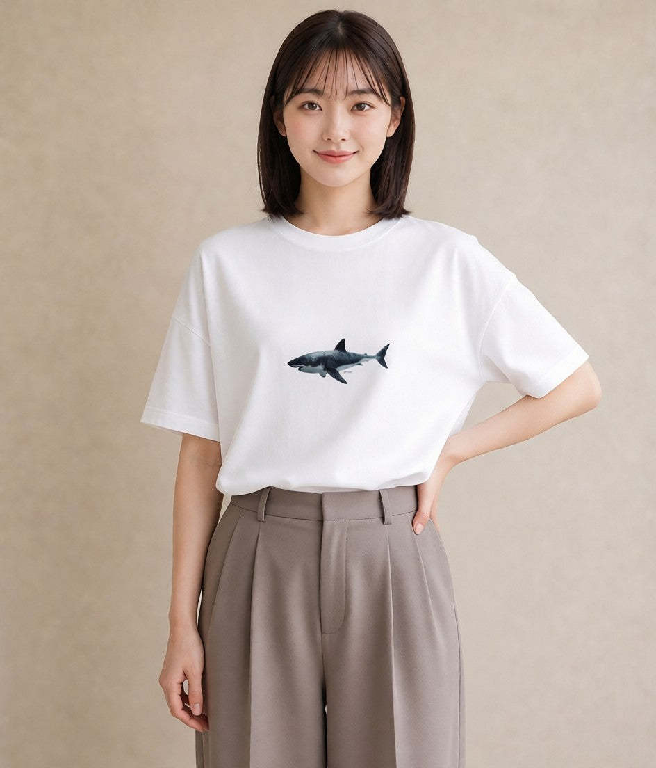 プリントTシャツ レディース サメ 海の生き物 海 イラスト フェミニン 秋コーデ おしゃれギフト 白T