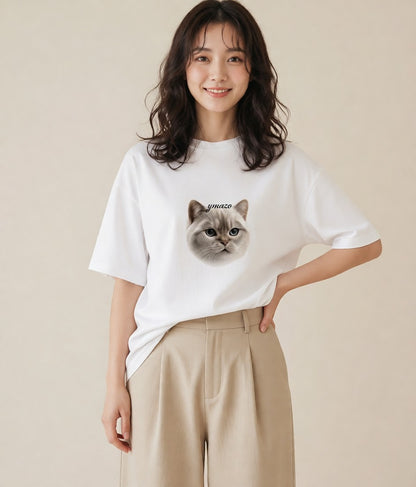 プリントTシャツ レディース シャム柄 猫 ねこ イラスト きれいめカジュアル 春服 ミセス 白T