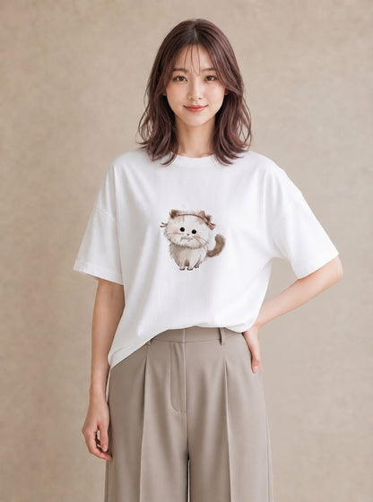 Tシャツ レディース マンチカン 猫 ねこ イラスト お洒落 休日 ペアコーデ 白T