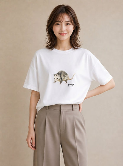 半袖Tシャツ レディース キンクマハムスター ペット 動物 イラスト ゆるコーデ カフェ巡り 女子会 白T