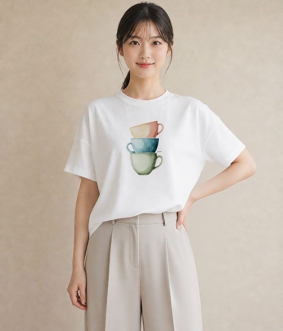 グラフィックTシャツ レディース エスプレッソ 食べ物 フード イラスト ナチュラル 旅行 母娘コーデ 白T
